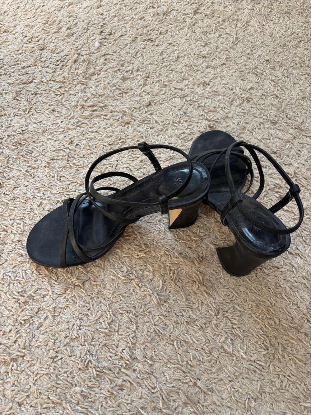 H&M Black Strappy Mid Block Heel Sandals